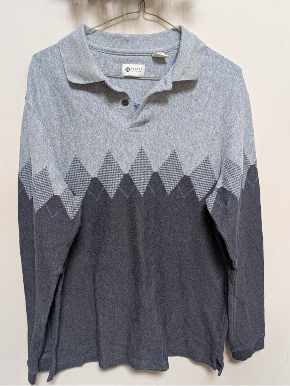 Haggar Men's Medium Long Sleeve Polo Shirt Gray and Dark Gray Cotton Blend